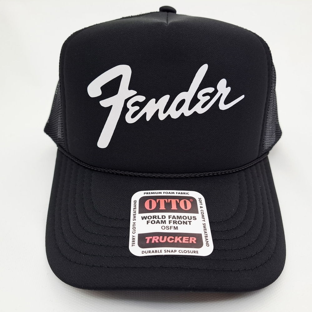Fender Foam Trucker Mesh Snapback Cap Hat Black HTV Guitars Retro Vintage Rocker - Picture 4 of 5